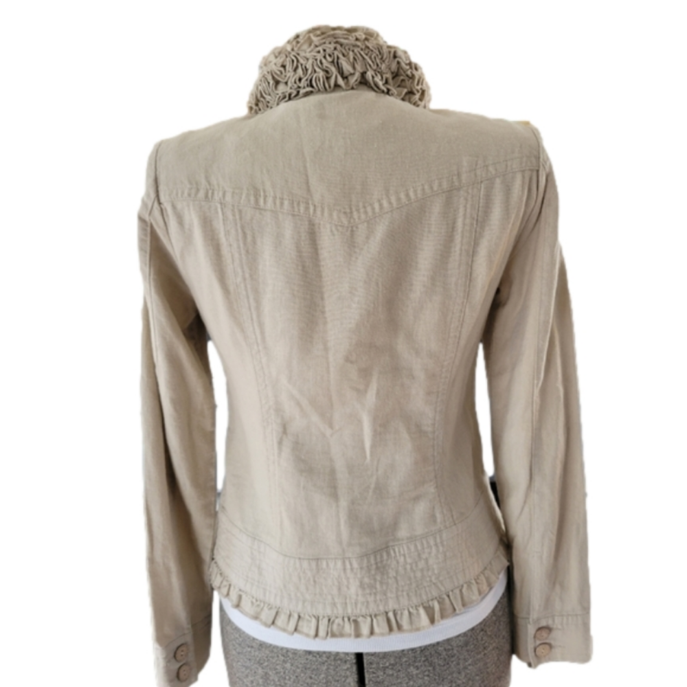 Tribal Linen Tan Ruffled Jacket Coat-Size 4 - Picture 6 of 6
